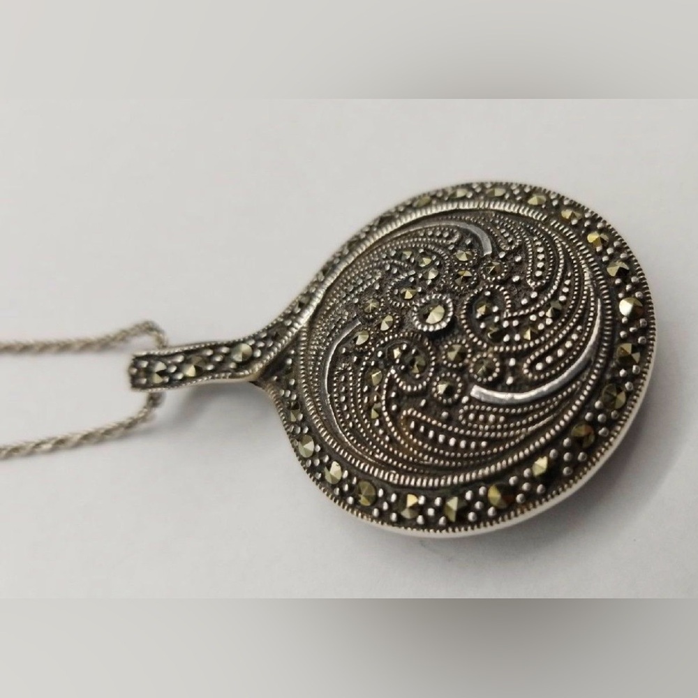 π€VINTAGE MALACHITE 925 ITALY STERLING SILVER REVERSIBLE PENDANTπ€ - Picture 2 of 8